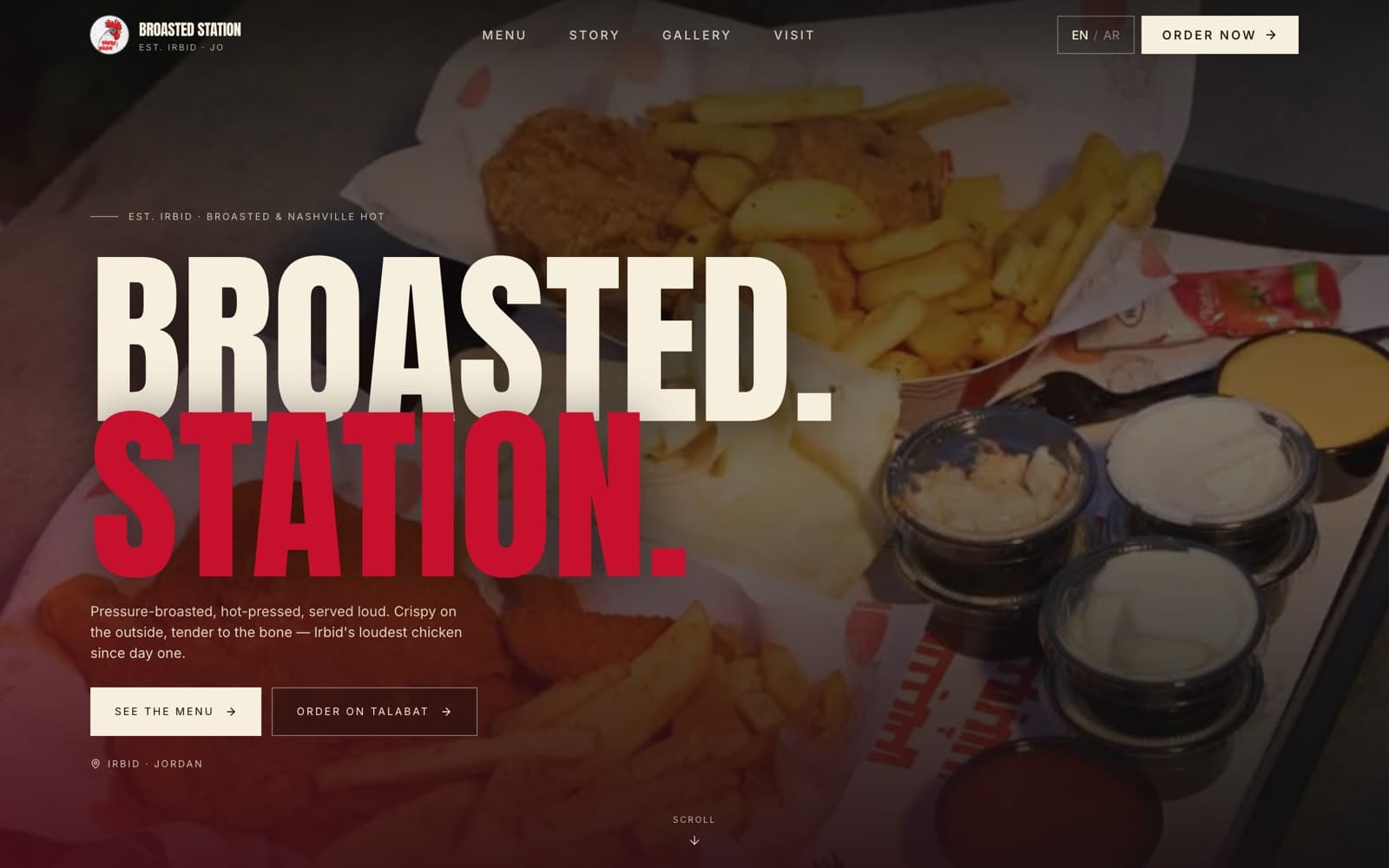 Broasted Station — Irbid's loudest chicken, online.
